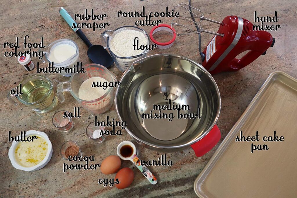 Ingredients for mini red velvet cakes