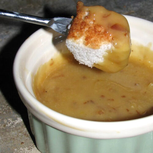 Cake Fondue with Angel Food Cake Bite