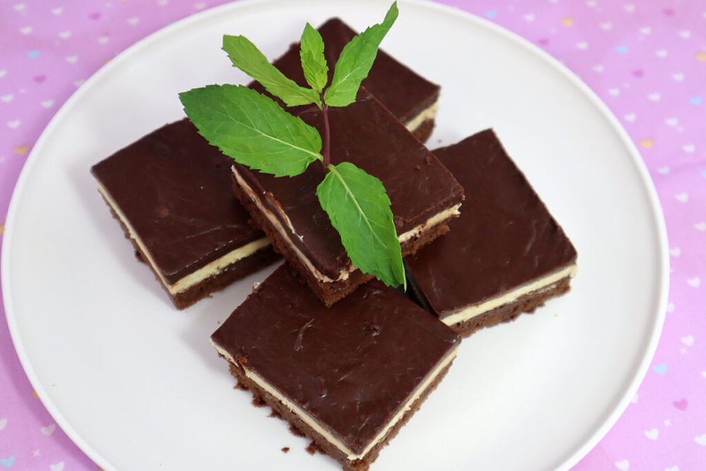 Yummy Fresh Mint Brownies with Fresh Mint Leaves