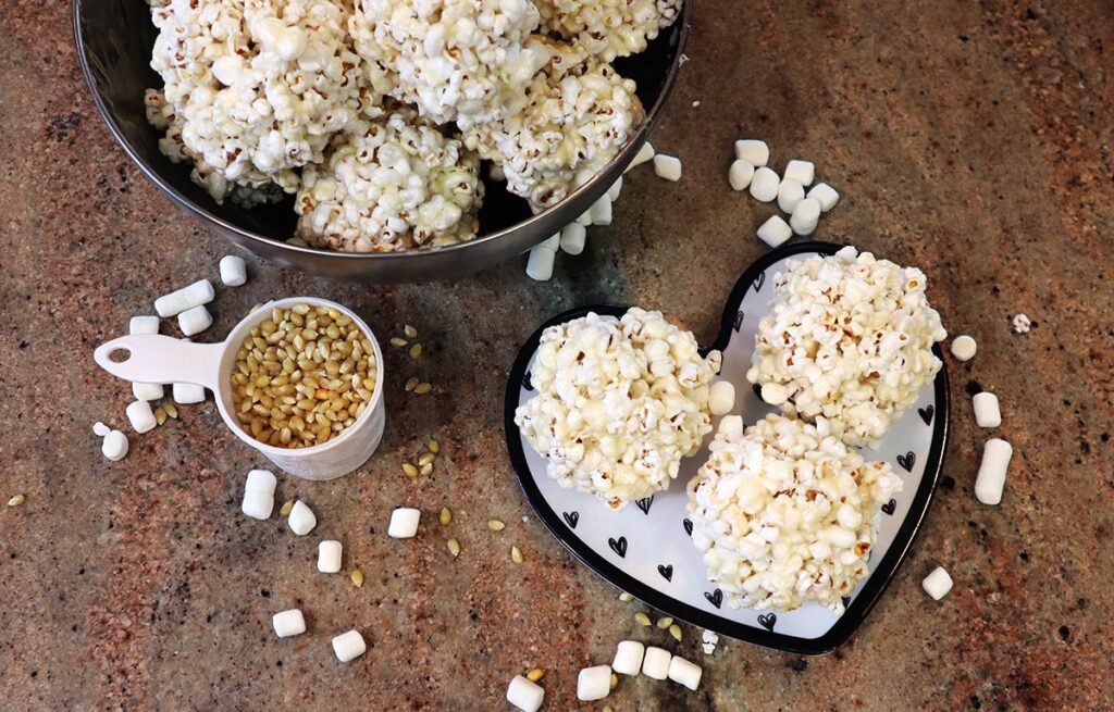 Lots of Marshmallow Caramel Popcorn Balls