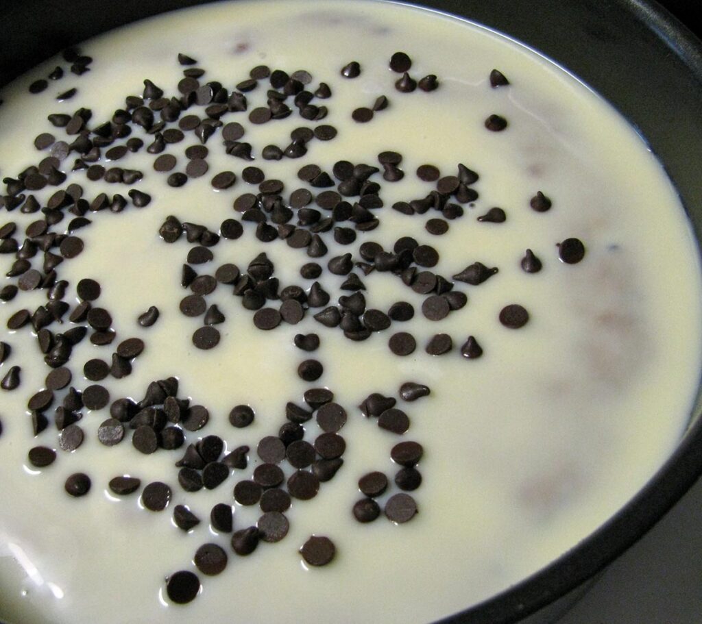 Adding mini chocolate chips to condensed milk brownies