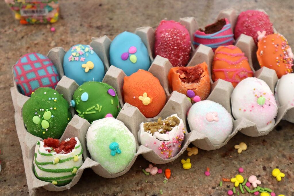 Easter Egg Cake Bites Partially Eaten 