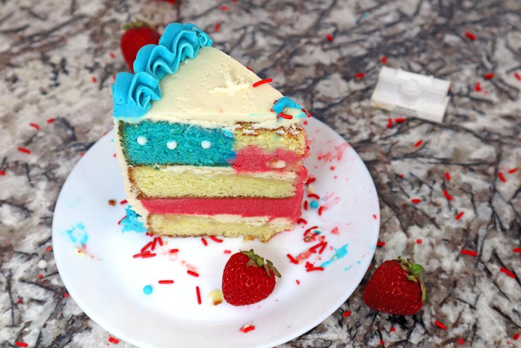 Slice of Red White and Blue USA Flag Cake